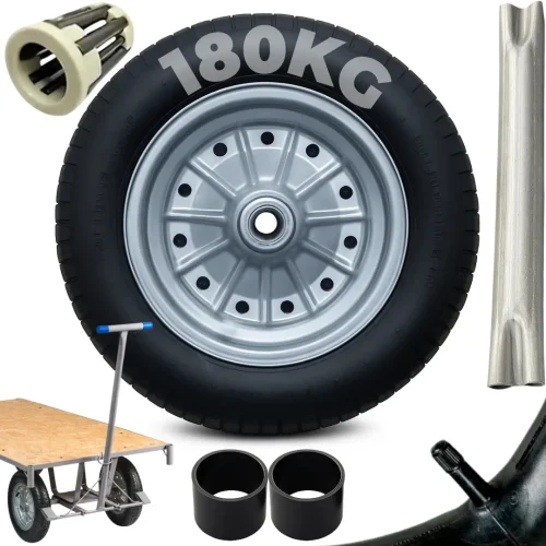 Kit Roda Completa Carrinho Carga Rolamento Eixo 1 Polegada Carriola 3,25x8 Montada Com Rolete Reforçada Aro Universal 8 Polegadas Carga Pesada Carrinho De Mão Plataforma Armazém Obra Construção