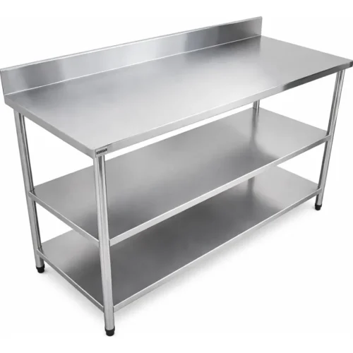 Bancada Mesa Inox Industrial Espelho 2 Prateleiras 120x50x90