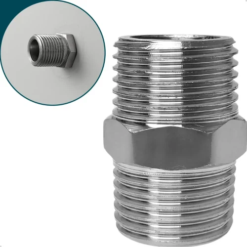 Niple Sextavado Duplo de 1/2" em Aço Inox 304 para Conexão Hidráulica Dona D.cor