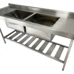 Pia De Aço Inox Industrial 180x60x90 Cm Cuba Dupla Nortinox