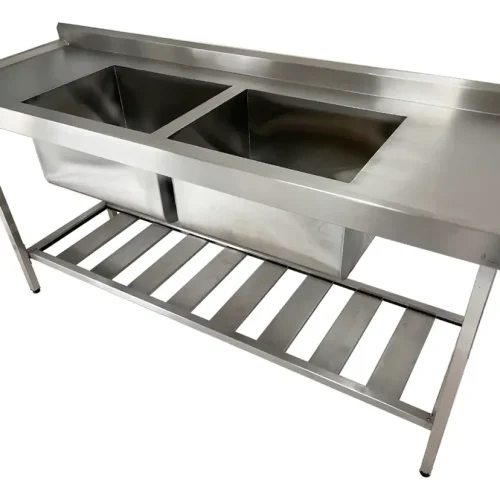 Pia De Aço Inox Industrial 180x60x90 Cm Cuba Dupla Nortinox