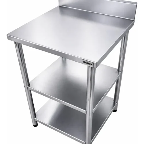 Bancada 60x40 Inox Industrial 2 Prateleiras Com Espelho