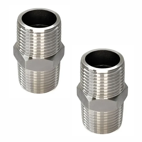 Kit 2 Niple 1/2 Duplo Rosca Npt Macho Sextavado Aço Inox