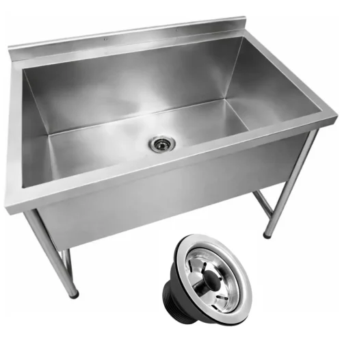 Bancada Tanque De Inox 60x60 Mesa Inox Cuba 50x50x35 Aço Escovado / Prata