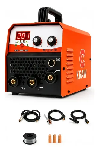 Máquina de Solda MIG Sem Gás 3 em 1 TIG Lift e Eletrodo 220V KRAW