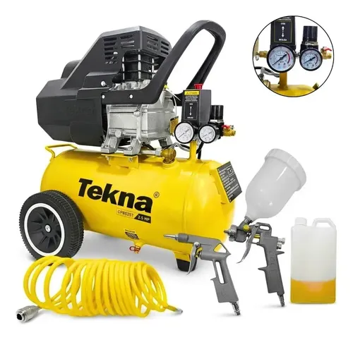 Compressor de Ar 2,5 HP 8 Pés 22 Litros Lubrificado Tekna CP8525T com Kit