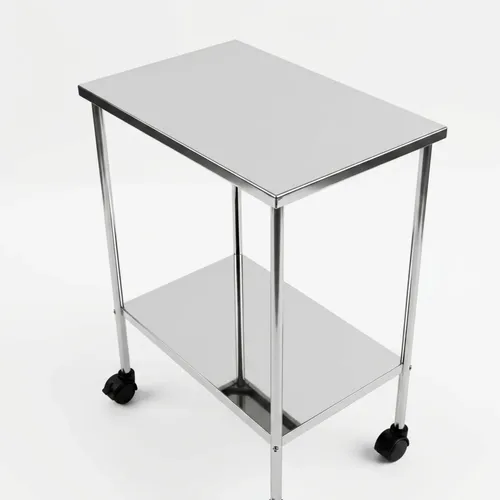 Mesa Auxiliar Hospitalar em Inox 60x40x80 cm com 2 Prateleiras